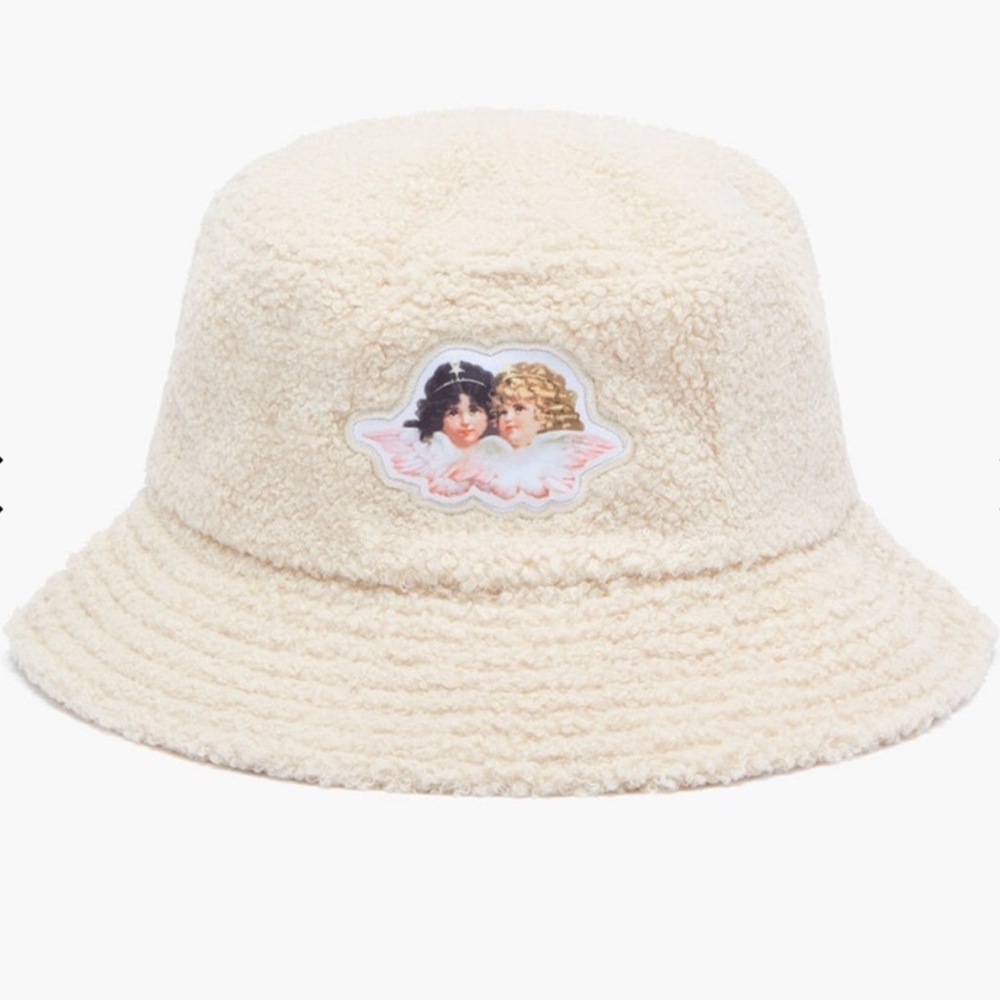 FIORUCCI Angels Sherpa Shearling Teddy Faux Fur Bucket Cream Hat
